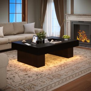 Tavolino da Caffè in Legno con Illuminazione RGB Personalizzabile, Design Moderno con Vano Centrale per Hotel e Appartamenti - Product Image 2