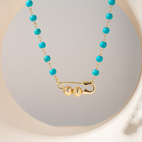 Collier superposé en or avec perles turquoise, pendentif carré serti d'émeraudes vertes, chaîne de pierres précieuses facettées, bijoux bohèmes, cadeau pour elle