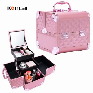 high quality professional aluminum cosmetic case portable travel delicate vanity box organizer beauty makeup case with mirror