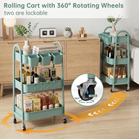 Étagère de rangement de cuisine à 3 niveaux sur roulettes, chariot utilitaire en plastique avec séparateurs et paniers suspendus, étagère de rangement de cuisine avec roulettes