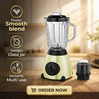 Blender de table électrique de luxe 600 W avec 6 lames, récipient en verre, vitesse variable, faible bruit et fonction smoothies