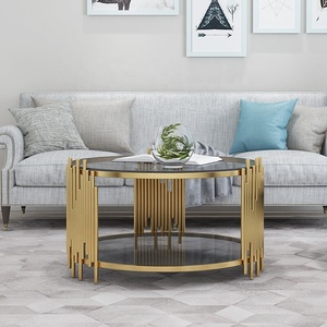 Tavolino <span class=keywords><strong>da</strong></span> <span class=keywords><strong>Salotto</strong></span> Moderno di Lusso <span class=keywords><strong>in</strong></span> <span class=keywords><strong>Vetro</strong></span> <span class=keywords><strong>Temperato</strong></span> con Struttura <span class=keywords><strong>in</strong></span> Acciaio Inox Dorato e Vano Portaoggetti - Product Image 3