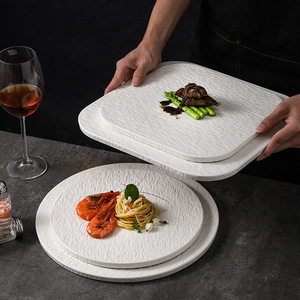 Piatto di bistecca in ceramica con motivi di roccia bianca quadrata e rotonda piatto di sushi per la casa o il ristorante stoviglie piatte dell'hotel - Product Image 1