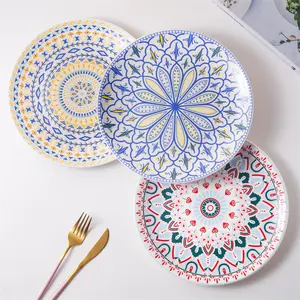 Artículos de regalo personalizados, diseño bohemio marroquí, porcelana de placa grande de cerámica redonda decorativa
