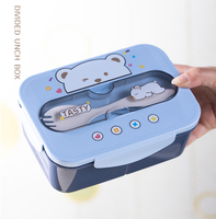 Lot de boîtes à lunch en PP à motifs de dessins animés, avec boîte bento en plastique compatible micro-ondes, design, capacité 1200 ml