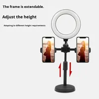 Support de diffusion en direct portable pour téléphone double avec clip de bureau, lumière annulaire LED rétractable de 6 pouces pour selfie beauté