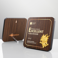 Venta al por mayor de fábrica: Placa de madera con impresión UV, accesorios metálicos personalizados, medalla, trofeo de madera, premio promocional de 20x20cm.