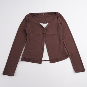 Camiseta Sexy Y2K de Manga Larga con Cuello en V y Botones para Mujer, Cintura Alta, Corte en A, Versátil, para Uso Diario - Product Image 2