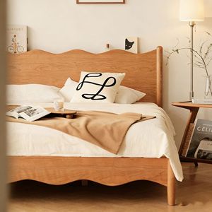 Solid Wood <b>Bed</b> Cherry Wood 1.8m <b>Double</b> Storage Nordic Style Low <b>Box</b> <b>Bed</b> - Product Image 5
