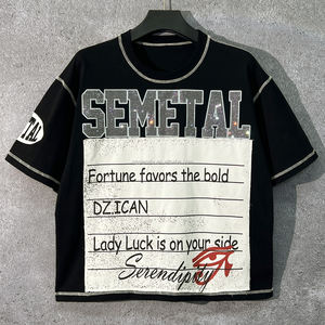 QIANSHI özel logo baskılı pamuk <span class=keywords><strong>t</strong></span> Shirt yüksek kalite Boxy <span class=keywords><strong>Rhinestone</strong></span> gömlek boy erkekler için Streetwear grafik <span class=keywords><strong>t</strong></span>-shirt - Product Image 3