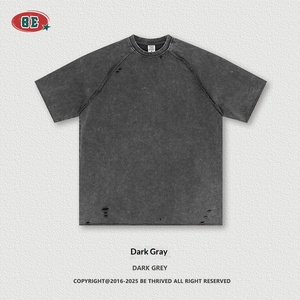 2026 summer American retro heavyweight washed wax printed looped <b>T</b>-<b>shirt</b> with rolled edges and large size short sleeves - Product Image 1
