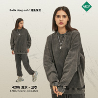 Kaos Sweatshirt Batik Crew Neck Heavyweight 420g Warna Solid Vintage Streetwear Grosir