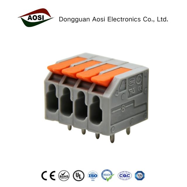 AOSI Newly Designed DA803R 2601 Terminal Block 2.5mm² Spacing 5.0mm Pitch 300V 16A 3 4 5 6 with Operation Lever