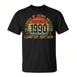 T-shirt vintage 1990, 35 ans d'incroyable réussite, édition limitée, cadeau d'anniversaire pour hommes et femmes - Product Image 2