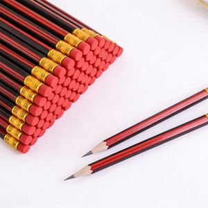 Crayon en bois hexagonal personnalisé avec logo, norme HB, avec gomme, pour la promotion scolaire - Product Image 1