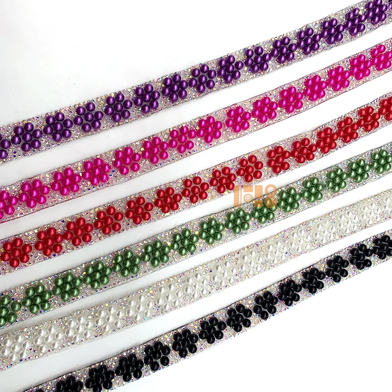 Vendita all'ingrosso AB Color perline di perle rotonde di cristallo caldo strass con ferro su applique e rifilatura per vestito Costume