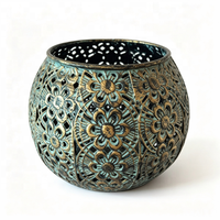 Lanterne à bougie en métal découpé rond de 13 cm, porte-bougie chauffe-plat en bronze antique pour la décoration de mariage et de jardin