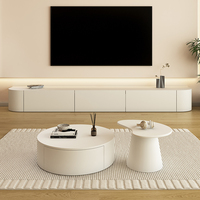 Mueble de TV con bordes redondeados, base lacada de madera maciza estilo crema, mueble de TV moderno y minimalista para la sala de estar