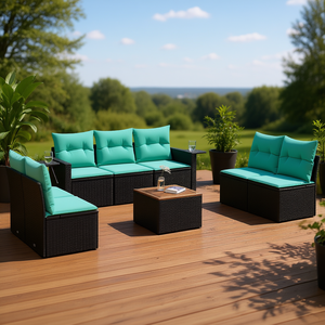 Ensemble de canapés de jardin en polyrotin noir avec coussins, 8 places, mobilier de patio extérieur, style contemporain, design moderne - Product Image 2