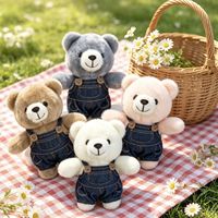 Porte-clés en peluche ours en combinaison de cowboy - Cadeau brodé super doux