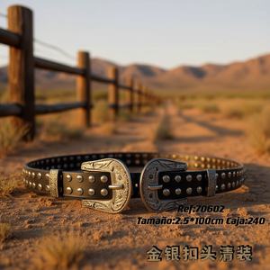 Cinturón de metal con hebilla plateada de 2,5 cm x 100 cm, estilo occidental, para mujeres y hombres, accesorio de moda - Product Image 3