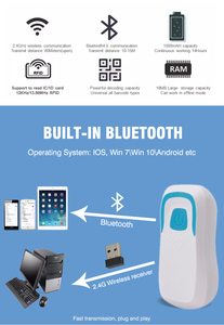 Rfid NFC Đầu đọc thẻ Nhà Văn 2.4 Gam BT không dây 1D + 2D mã Scanner xách tay uid Reader hr58bc - Product Image 2