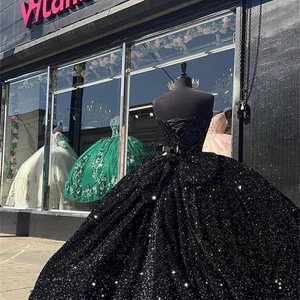Black Strapless Ball Gown Wedding Dress Princess Waistline Sparkling Solid Color General Purpose Type - Product Image 3