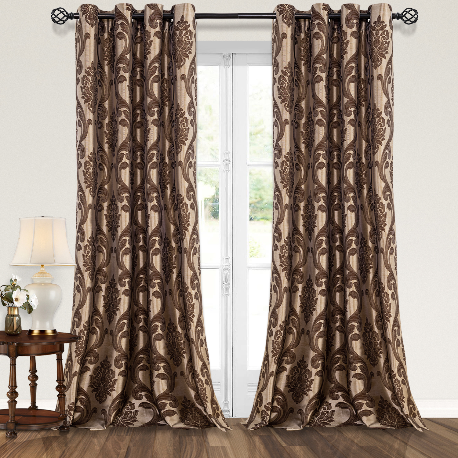 The Luxury Collection Chinoiserie Damask Medallions Pair of Curtains Set of 2 window panels 52 by 96-inch Painted Paisley Indigo Midnight Navy Blue The Luxury Collection Chinoiserie Damask Medallions Pair of Curtains Set of 2 window panels 52 by 96-inch Painted Paisley Indigo Midnight Navy Blue