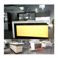 Comptoir de bar de boisson LED, en pierre translucide, de luxe, avec étagère arrière, 1 pièce