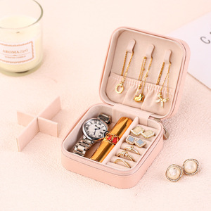 Jewelry Storage Box 10x10x5cm Soft Leather Travel Organizer For <b>Earrings</b> Necklaces Rings Solid Color Portable Jewelry <b>Case</b> - Product Image 2