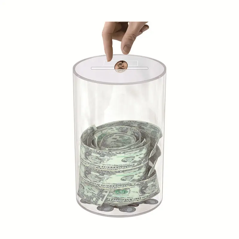 Hucha acrílica transparente para abrir la caja de dinero para adultos o niños producto de ahorro de dinero