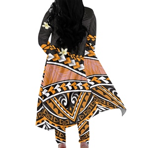 Elegante <span class=keywords><strong>donna</strong></span> 2 pezzi stile Kimono coprente abiti a maniche lunghe blusa Set di abiti Casual Vintage personalizzati stampa tropicale - Product Image 2