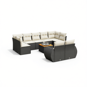 Black And Cream <b>Garden</b> <b>Sofa</b> Set With Cushions Outdoor Furniture UV Resistant PE Rattan Contemporary Design Waterproof - Product Image 1