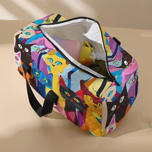 Sac de voyage extérieur grande capacité avec compartiment à cosmétiques, imprimé peinture à l'huile de chat, sac de sport portable en polyester pour femme - Product Image 3
