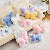 Coussin Papillon Jaune de 15 Pouces avec Bordure en Dentelle, Nœud Esthétique en Forme de Papillon, en Peluche Premium, pour Lit, Canapé, Décoration de Chambre