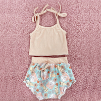 Vente chaude bébé débardeur taille haute Bummies deux pièces filles tenues lait soie tissu fille tenues d'été enfants Shorts ensemble