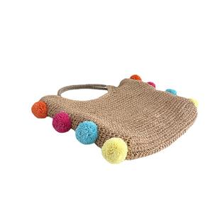 Bolso de mano de punto de moda 2025 nuevo de color liso con bola de pelo, de cuerda de papel, con cierre de cremallera, tipo clutch - Product Image 5