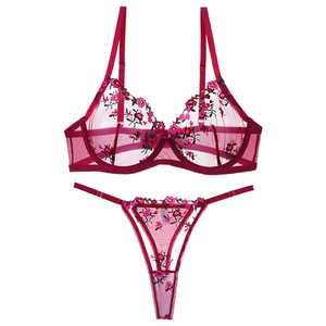 Vrouwen Frankrijk Elegantie Bloemen Sexy Lingerie Roze Romantische Huwelijksreis Dames Brassiere Bralette Lingerie Set - Product Image 5