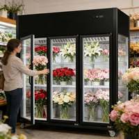 Lemari Pendingin Bunga Komersial, Display Floral, Putih, 2 Pintu Kaca, Lampu LED, Rak Dapat Disesuaikan, Bebas Embun Beku, 2 Bintang Air