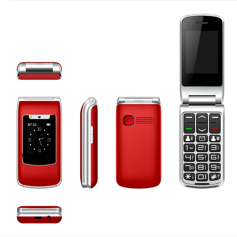 F69 2.4 inch & 1.8inch Dual Screen Quad Band Dual SIM Card GSM Big Button Flip Mobile Phone With SOS