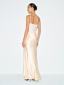 Vestido de Noche Elegante de Satén y Encaje con Cuello Cruzado, Diseño Personalizado de Lujo para Mujer, Verano - Product Image 3