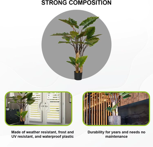 Oh Arts Real Touch Kunstmatige Taro Plant Bonsai Zijde Tropisch Blad Faux Gepot Met Heldere Glazen Potten Indoor Outdoor Home Hotel - Product Image 5