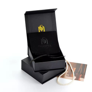 GLAMPKG <b>Black</b> Magnetic Closure Jewellery Gift Paper <b>Box</b> <b>Black</b> Foam Insert Gold LOGO Printed Folding Jewelry <b>Box</b> Packaging - Product Image 5