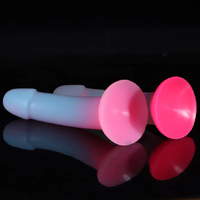 Dildo de silicona líquida con degradado de colores, sin forma de huevo, que brilla en la oscuridad, vibrador de gelatina en forma de corazón, juguete sexual flexible para mujeres.