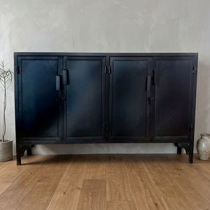 Industrial Vintage Indian Design 3-Door Iron Metal <b>Sideboard</b> Rusty <b>Black</b> Luxury Eco-Friendly Durable Living Room Furniture - Product Image 2