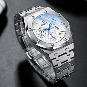 Montre chronographe de sport analogique avec logo personnalisé pour hommes montre à quartz lumineuse et étanche design en acier inoxydable pour hommes Orologio Uomo - Product Image 4