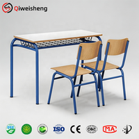 Ensemble de bureau et chaise d'école empilable en bois ancien pour étudiants, double place, fabriqué en Chine, pour salle de classe