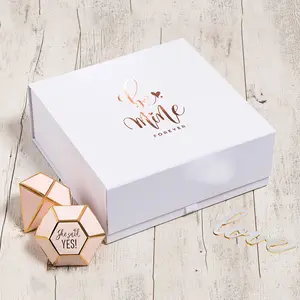 Cesto rígido y plegable con logotipo personalizado, Cajas de Regalo con cierre magnético, color blanco