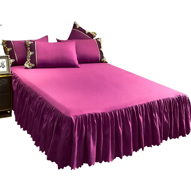 Ensemble de jupes de lit Couvre-lit Floral Solide Couleur Imprimé Drap de lit Jupe de lit bilatérale Ensemble de draps maison