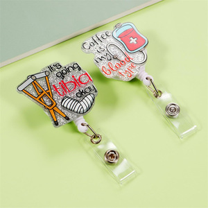 Cross-border medical staff acrylic phone badge/<b>ID</b> card <b>holder</b>, retractable IV drip bottle with glitter and easy-pull buckle - Product Image 3